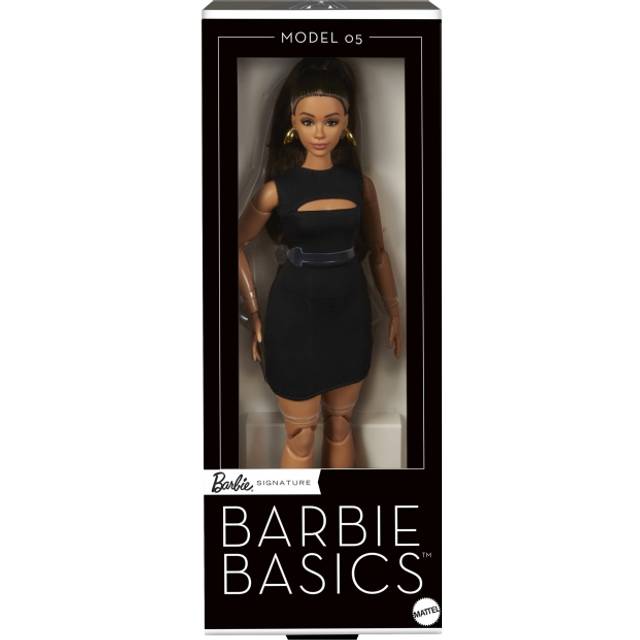 Barbie Basics Model 05 Collector Doll with Brunette Hair  Black Mini Dress & Heels  Universal-fit Fashions  Posable Curvy Body & Swappable Doll Head