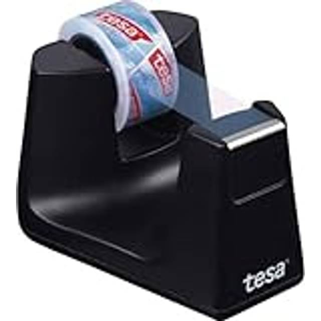tesa Easy Cut Smart fästbar tejpdispenser för skrivbord, svart + 1 rulle tesatejp CRYSTAL CLEAR 10 m x 15 mm