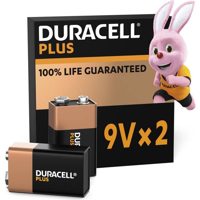 Duracell Plus 9V Batteries (2 Pack) - Alkaline - 100% Life Guaranteed - Reliability For Everyday 0% Plastic Packaging - 5-Year Storage - 6LR61 MN1604