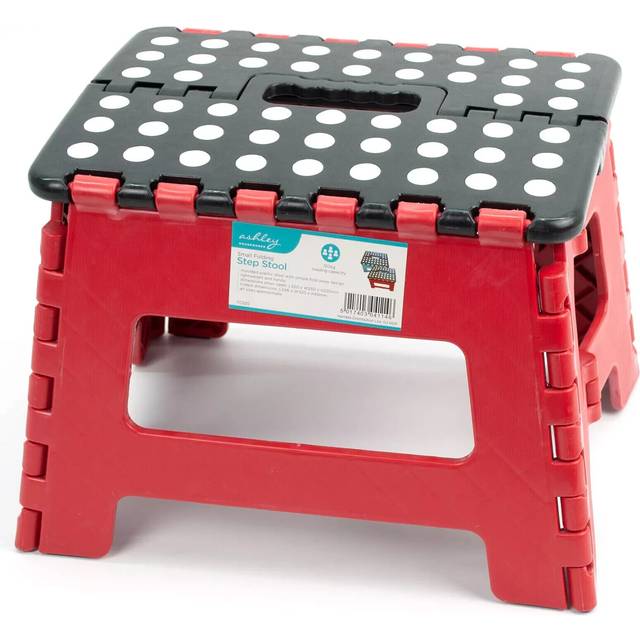 Red folding step stool anti slip & lightweight with handle home garden 120kg