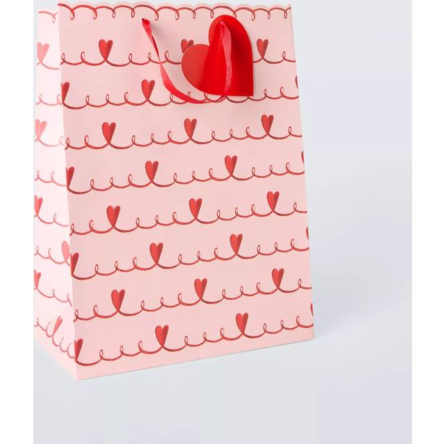John Lewis Swirly Hearts Gift Bag, Light Pink, Medium