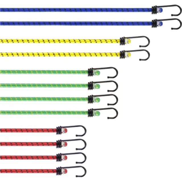 Heavy Duty Bungee Cords with Hooks - Set of 12 - Short & Long Bungees for Camping & Outdoors - Small & Large Elastic Tie Down Luggage Straps in 4
