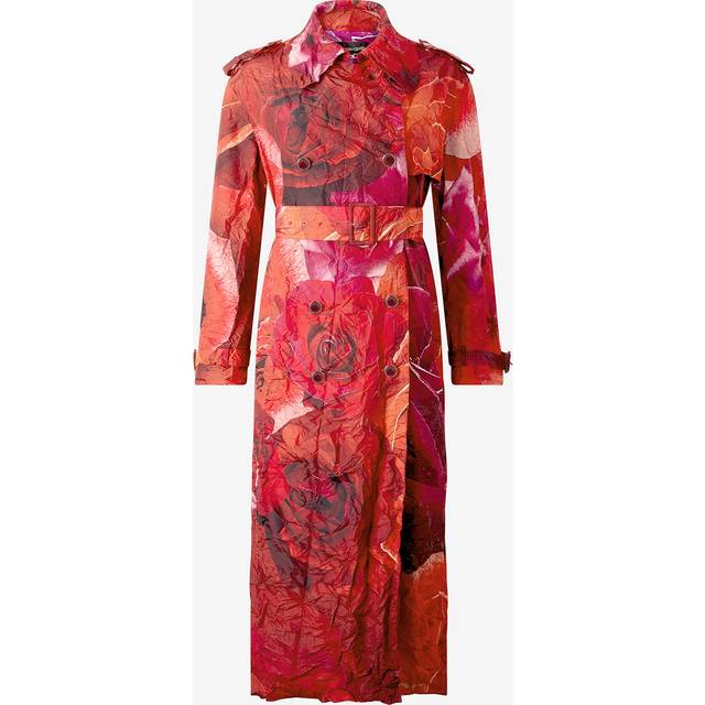 Roberto Cavalli, Kappa, Dam, S, Trenchcoat med ros tryck - red (S)