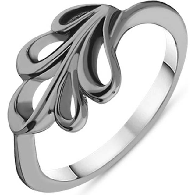 Black Rhodium Plated Sterling Silver Open Leaf Infinity Ring - Option1 Value Silver