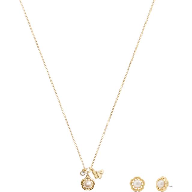 Coach Flower Pendant Necklace and Earrings Jewellery Set, Gold