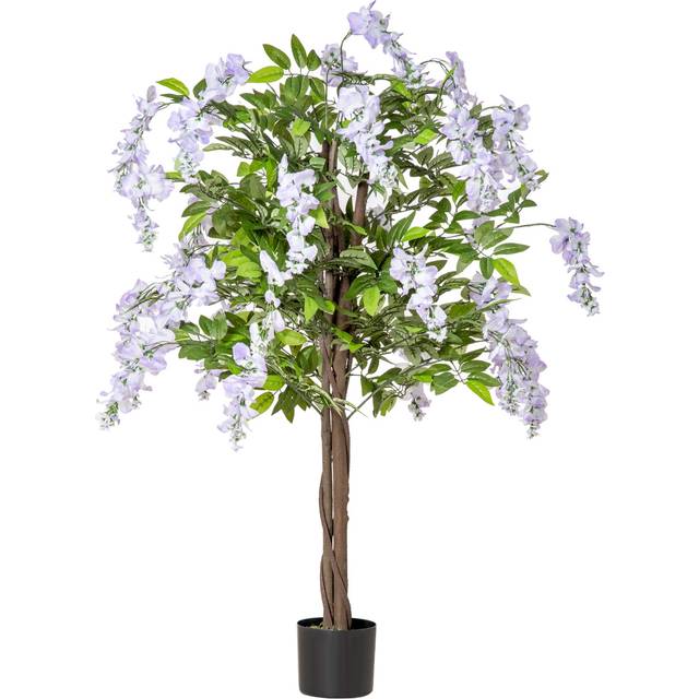 HOMCOM Artificial Realistic Wisteria Flower Tree Faux Decorative Plant in Nursery Pot for Indoor Outdoor Décor, 110cm