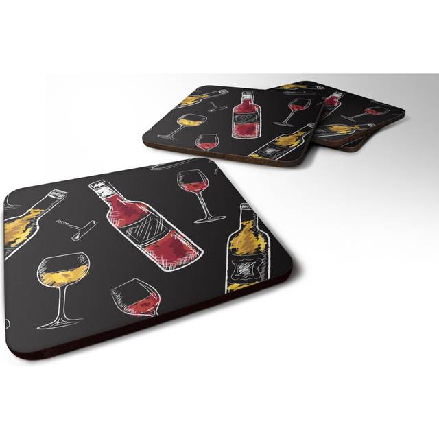 """""Caroline's Treasures Red & White Wine On black Foam Coaster Set of 4  3.5  Multicolor"""""