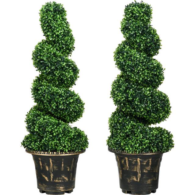 Homcom Set Of 2 Artificial Plants, Topiary Spiral Boxwood Trees With Pot, For Home Decor, 90cm