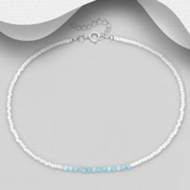 John Greed Signature Silver Amazonite Seed Bead Anklet - silver