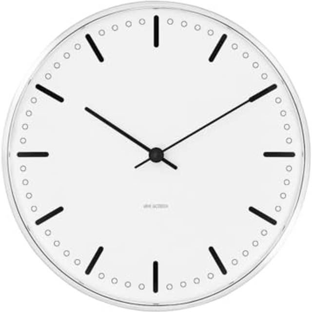ARNE JACOBSEN 29cm Wall Clock Scandinavian Design Design without Second CITY HALL 43641 White (Quiet Hand) vit