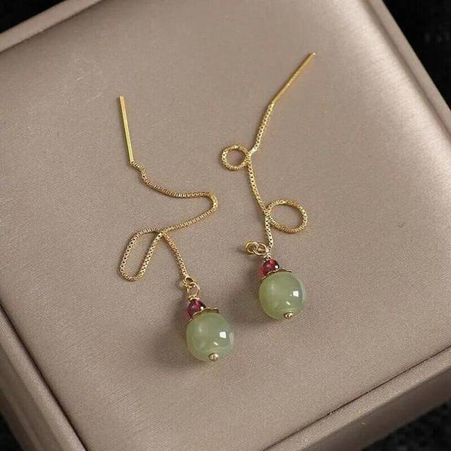 Hetian Jade Earrings for Women Green Round Jewelry Girls Gift  Dropshipping Wholesale