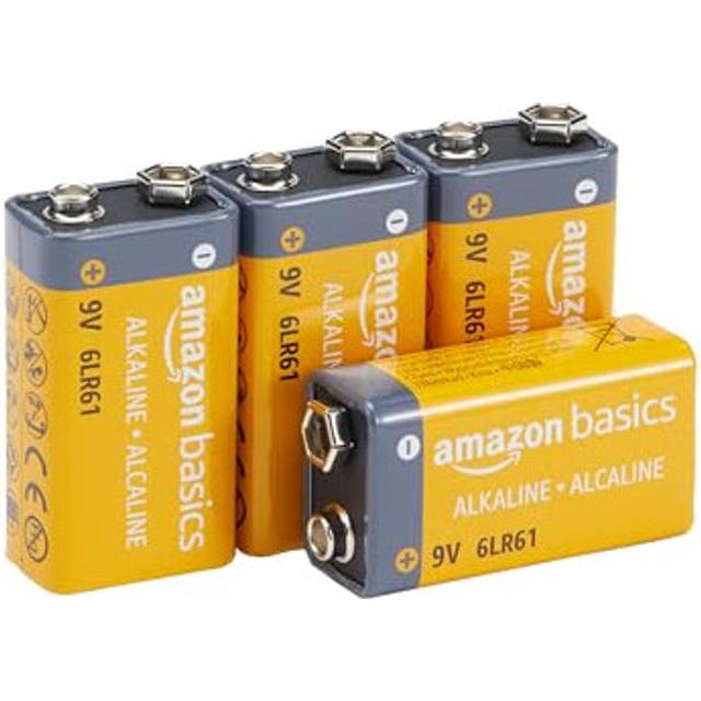Amazon Basics 9 Volt Everyday Alkaline Batteries, 4 Count (9V/6LR61) (Appearance may vary)