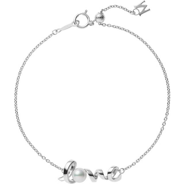 Mikimoto 18ct White Gold White Akoya Pearl and Diamond 'Love' Bracelet