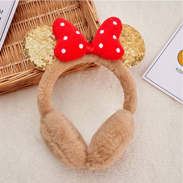 (Minnie khaki, child) Disney Minnie Child Soft Plush Ear Warmer Winter Warm Earmuffs for Kids