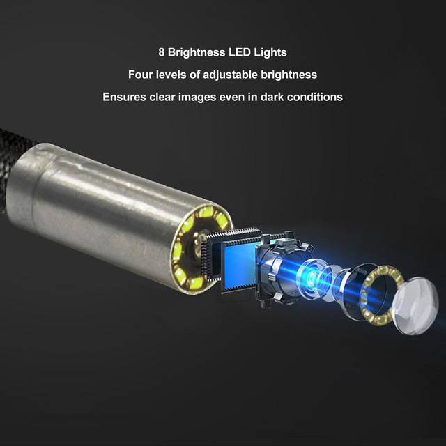 Inspection Borescope IP67 Waterproof 8.5mm Pipe Endoscope Camera with 8 Adjustable LEDs for Android