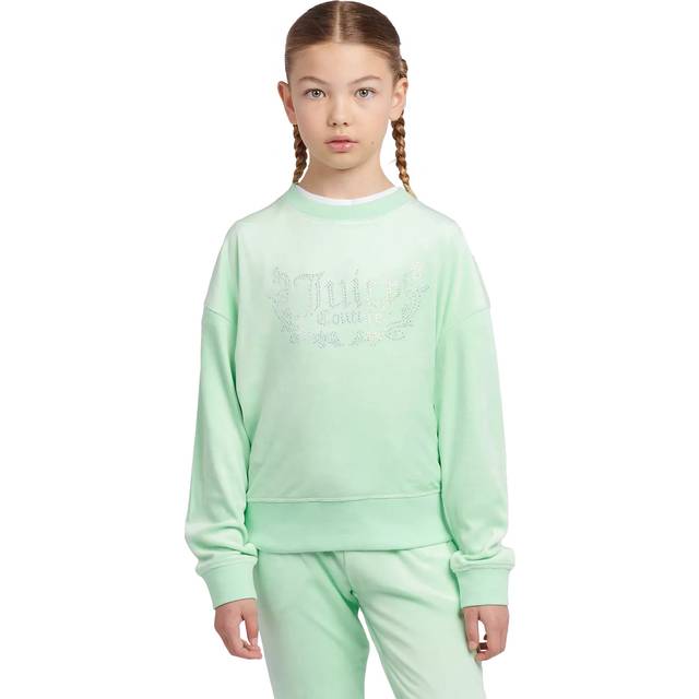 Juicy Couture, Sweatshirts, female, Green, 8 Y, Green Crew Neck Sweatshirt with Diamante Detail