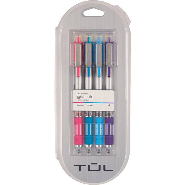 TUL GL Series Retractable Gel Pens  Medium Point  0.7 mm  Silver Barrel  Assorted Ink  Pack of 4