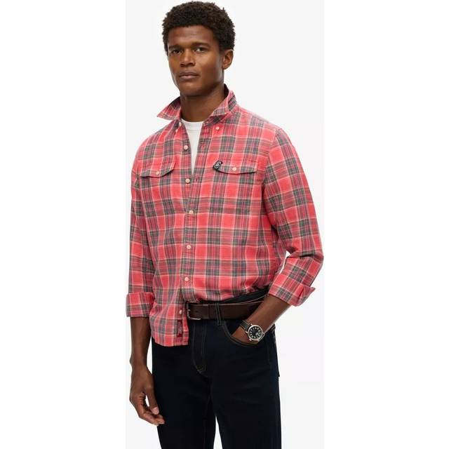 Superdry for man. M4010916A Merchant Store linen check shirt red (L), Casual, Long sleeve