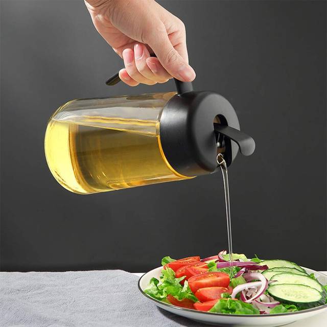 Auto Flip Oil Dispenser Bottle Olive Oil Dispenser Bottle with Automatic Cap No Drip Condiment Dispensing Cruet Container Drip-Free & Spill-Free Spout