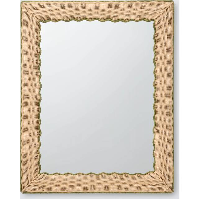John Lewis Rattan Ripple Rectangular Wall Mirror, 75 x 60cm, Natural/Green