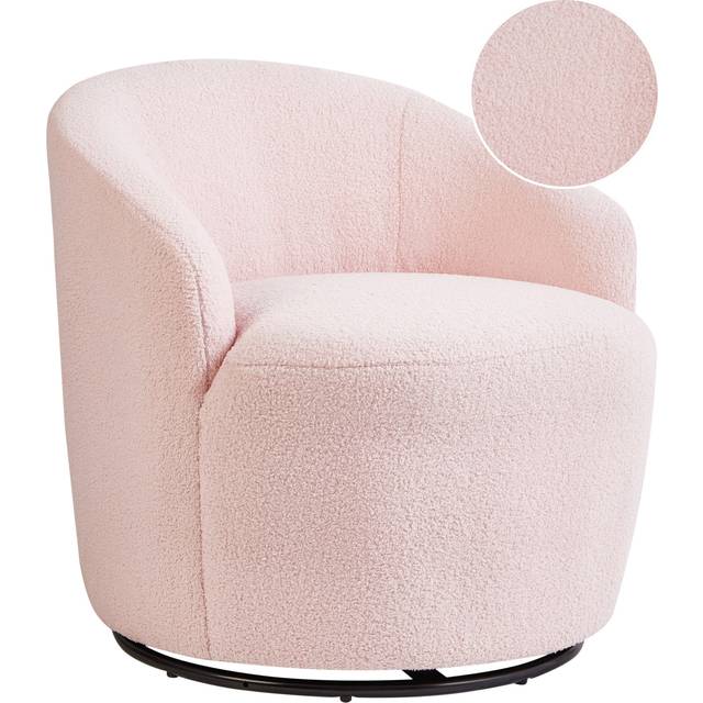 Armchair Curved Backrest Glam Art Deco Boucle Fleece Black Base Swivel 360° Pastel Pink Davik