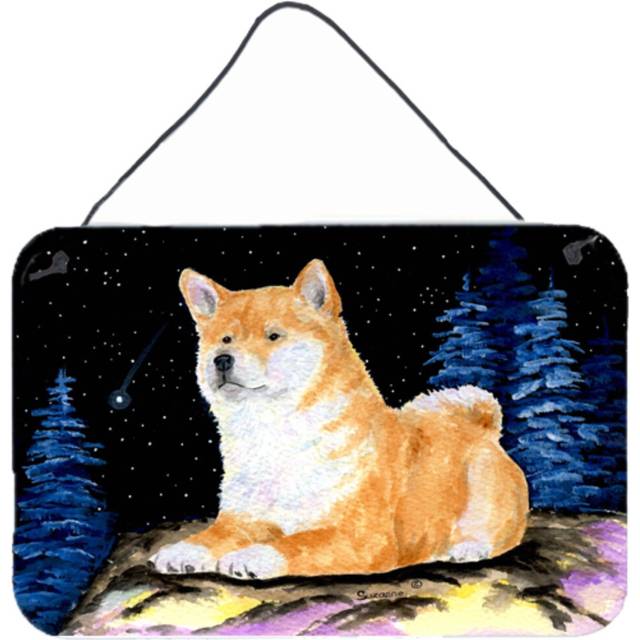"""""Caroline's Treasures Starry Night Shiba Inu Indoor Aluminum Metal Wall or Door Hanging Prints  8 x 12""""""""  Multicolor"""""