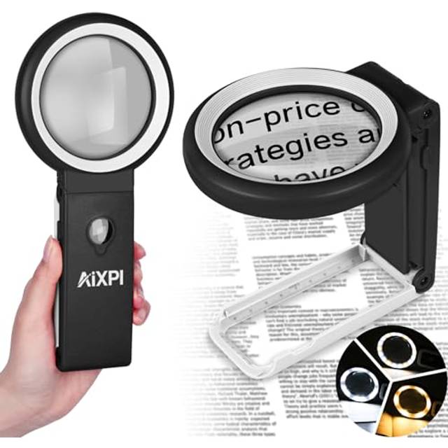 30x 40x Magnifying Glass with Light and Stand, Large Handheld Magnifying Glasses 18 LED Illuminated Lighted Magnifier for Macular Degeneration,