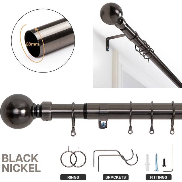 Heavy-Duty Adjustable Curtain Pole with Finials - Black Nickel (1.96&#34; H x 47.24&#34; W x 1.18&#34; D)