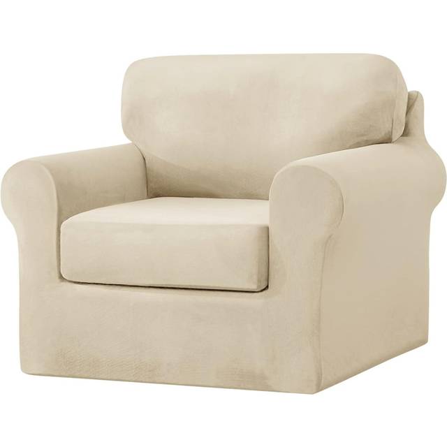 Sofa Cover With Separate Seat Cushions And Backrests Stretch Velvet Sofa Slipcover Couch Covers Furniture Protector Split Combined (1 Seat Set 3 PCS) - Beige (80cm H X 120cm W X 85cm D)