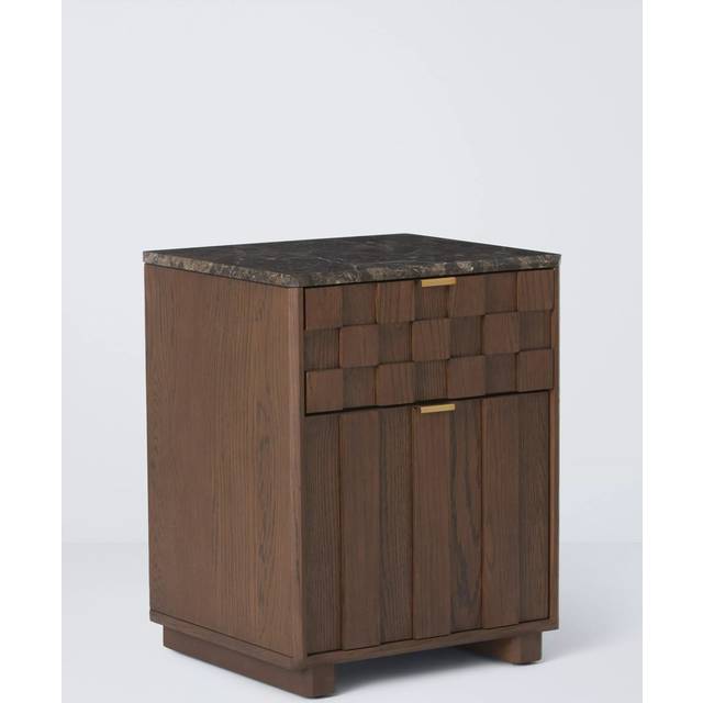 John Lewis Check & Stripe Bedside Table, Natural Wood