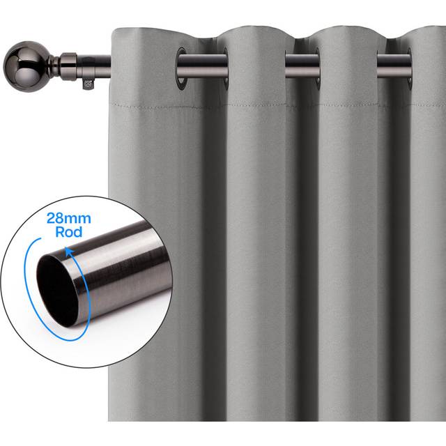 Extendable Plain Metal Curtain Pole And Hardware Set with Finials - Black Nickel (5cm H x 120cm W x 2cm D)