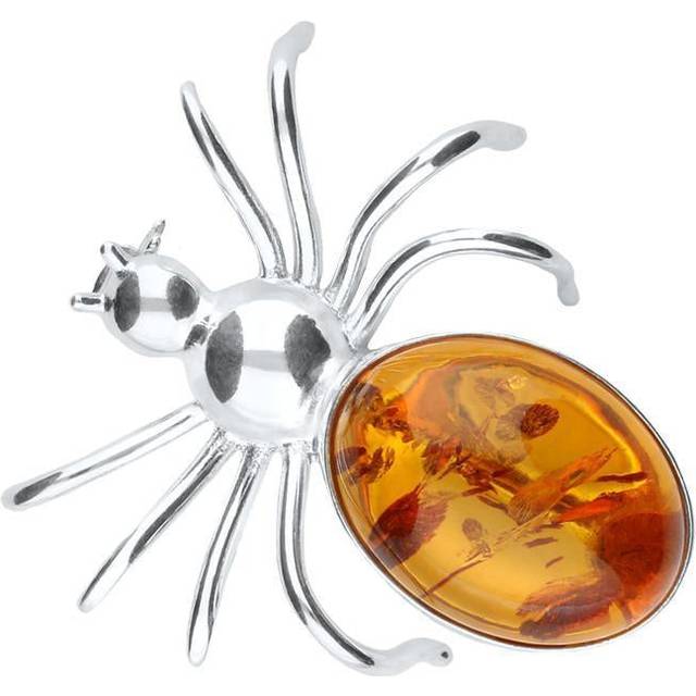 Sterling Silver Amber Spider Brooch - Option1 Value Silver