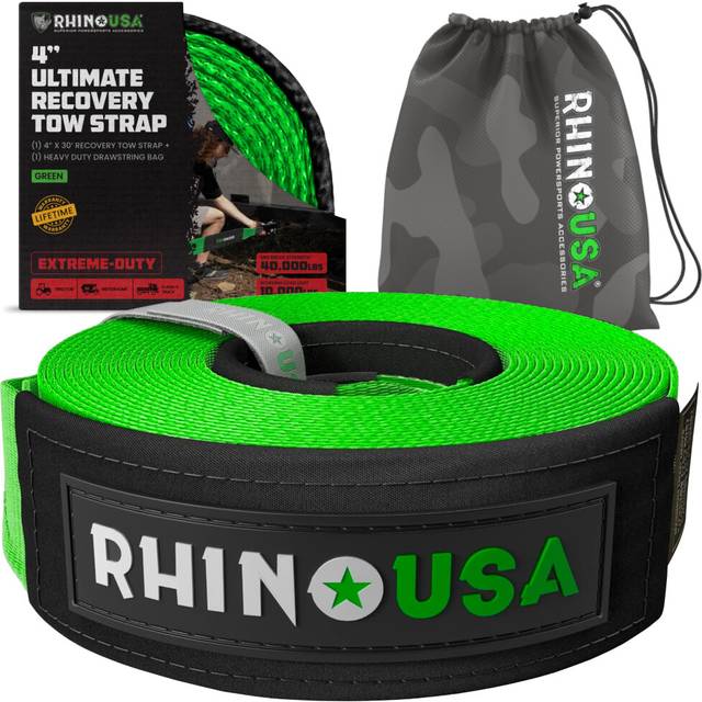 Rhino USA Recovery Tow Strap 4 x 30' - 40 320lb Break Strength - Emergency Recovery Strap Tow Rope for Diesel Trucks  Backhoe  Excavators & More - Hea