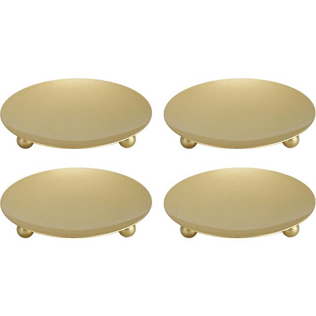 4Pcs Metal Candle Plate Gold Color Stable Sturdy Feet Large Space Gold Candle Holder for Bedroom