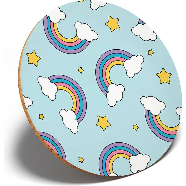 1 x beautiful rainbow clouds - round coaster kitchen student kids gift 14433