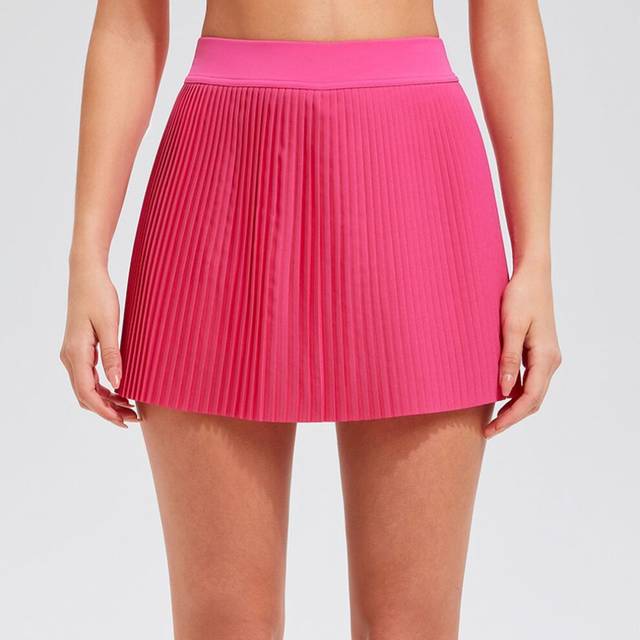 (Rose Red, 3XL) Summer Fashion Outdoor Casual Versatile Safety Lining Anti-lighting Pleated Sports Gloss Short Skirt