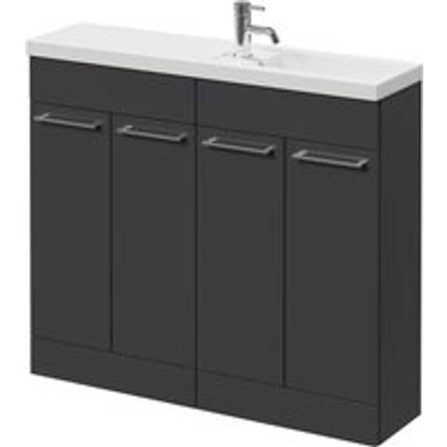 Napoli Combination Floor Standing Vanity Unit with Slimline 1 Tap Hole Basin and 4 Doors with Chrome Handles | Gloss Grey | MDP | 1000mm