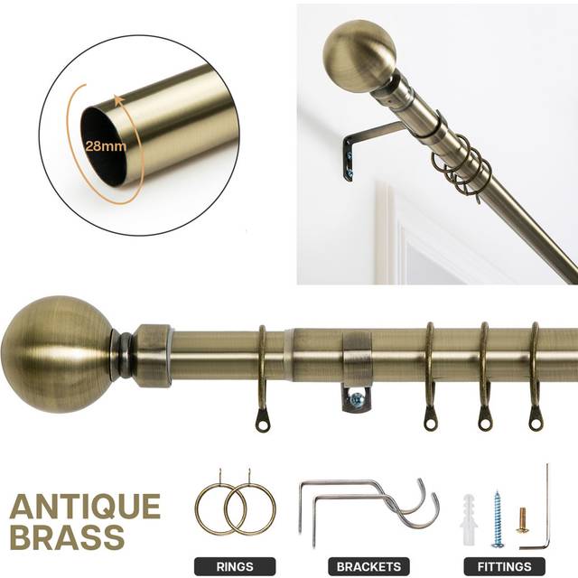Heavy-Duty Adjustable Curtain Pole with Finials - Antique Brass (1.96&#34; H x 82.67&#34; W x 1.18&#34; D)