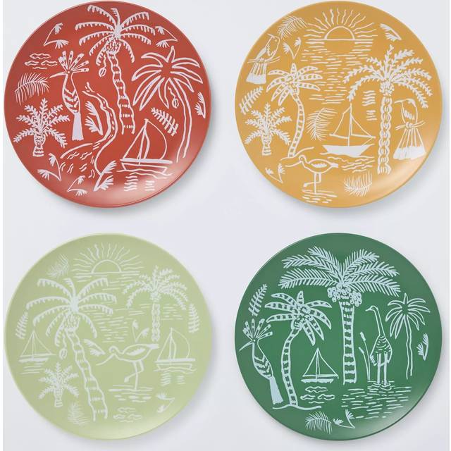 John Lewis Palm House Recycled Plastic Picnic Dinner Plate, Set of 4, 25cm, Multi