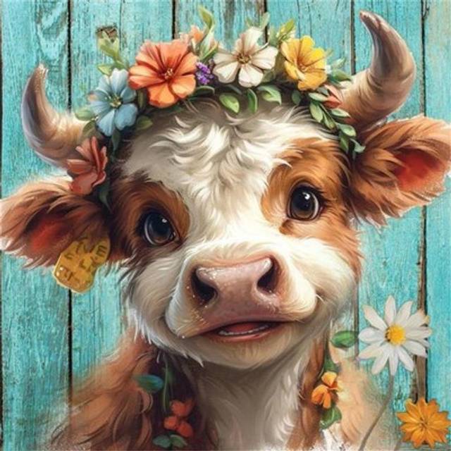 5D Diamond Art Kits for Adults - Cow Diamond Painting Kits for Adults Beginner Round Full Drill Diamond Painting with Gem Art and Crafts for Home Wall