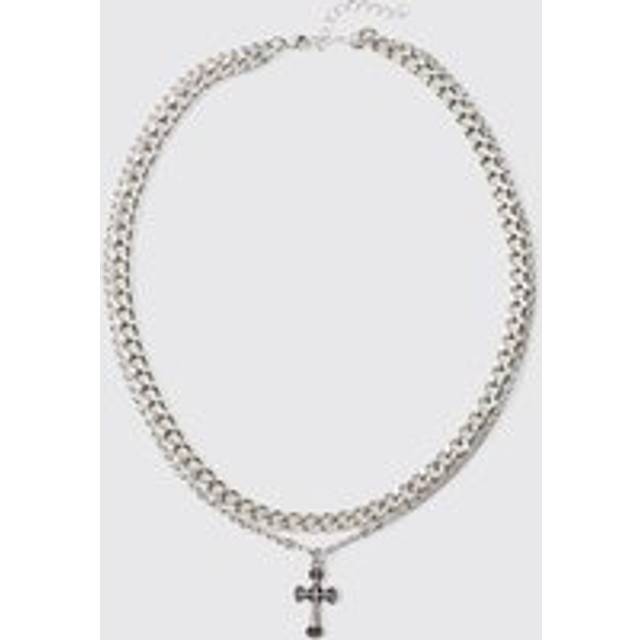 Layered Cross Necklace In Silver - Grey - One Size