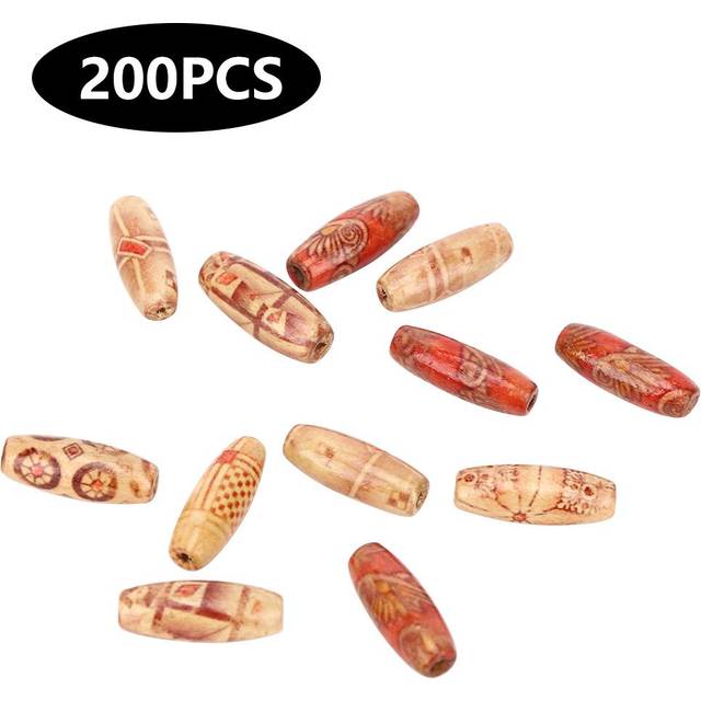 200Pcs DIY Wood Beads Oval Shape Painted Wooden Bead Kit Jewelry Making Accessories 23x8mm