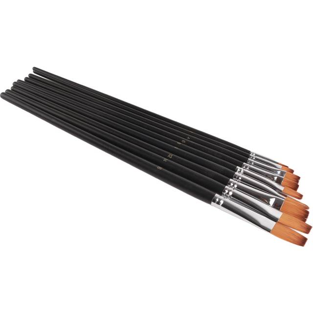 9 PCS Artist Professional Nylon Narrow Flat Tipped Long Handle Paint Brushes Set