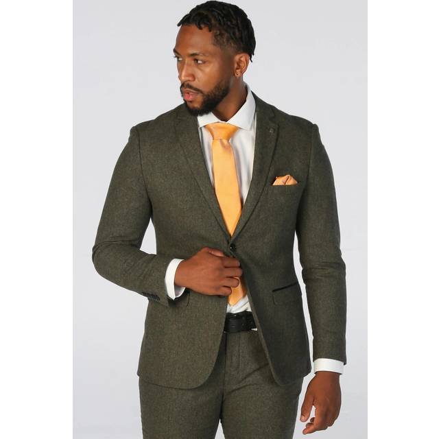 Paul Andrew Men Blazer Wool Blend Tweed Sport Coat Tailored Fit in Olive | Size: 48R