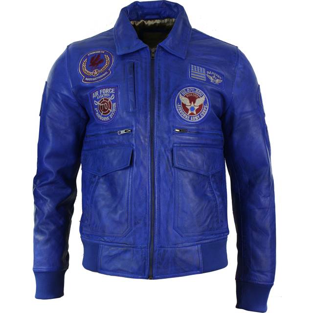 Mens real leather black bomber badge air force pilot flying jacket