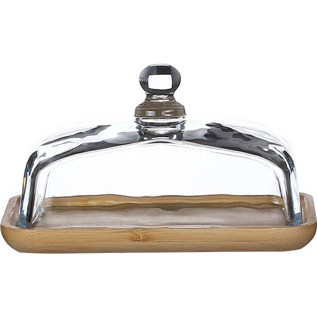 Wooden Butter Dish With Clear Glass Lid - Brown