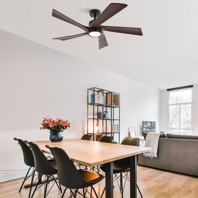 132cm LED Ceiling Fan with Dimmable Light Kit and Remote - Brown Wood (132cm)