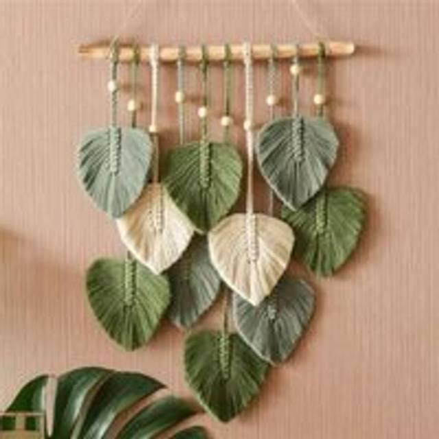 Leaf Macrame Wall Hanging Boho Room Home Decor Woven Aesthetic Tapestry Wedding Decoration Green