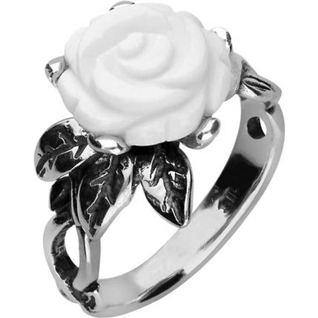 Sterling Silver White Agate Tuberose 10mm Rose Leaf Twist Ring - Silver
