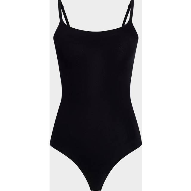 Ballet Scoop-Neck Microfiber Thong Bodysuit - BLACK